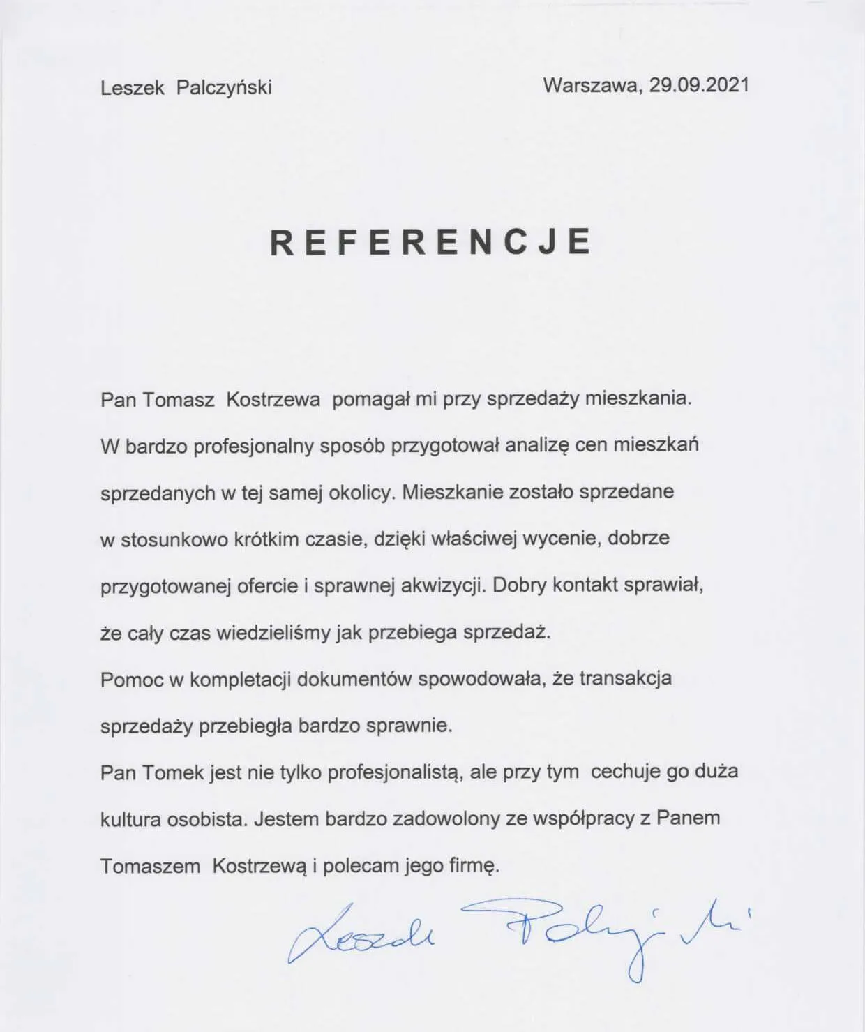 Referencja : Leszek